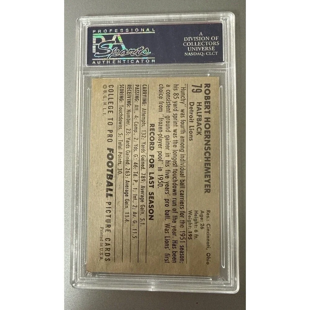 1952 Bowman Large #79 Bob Hoernschemeyer Lions Indiana PSA 7 - NM